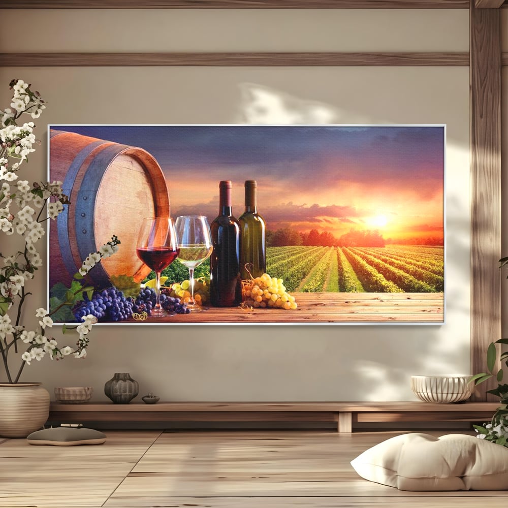 Tablou canvas cu tablou canvas cu podgorie si vin, in rama de aluminiu argintiu